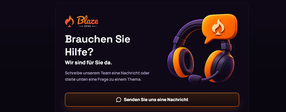 BlazeSpins Casino Kundensupport mit Hilfebereich und Kontaktmöglichkeit per Nachricht
